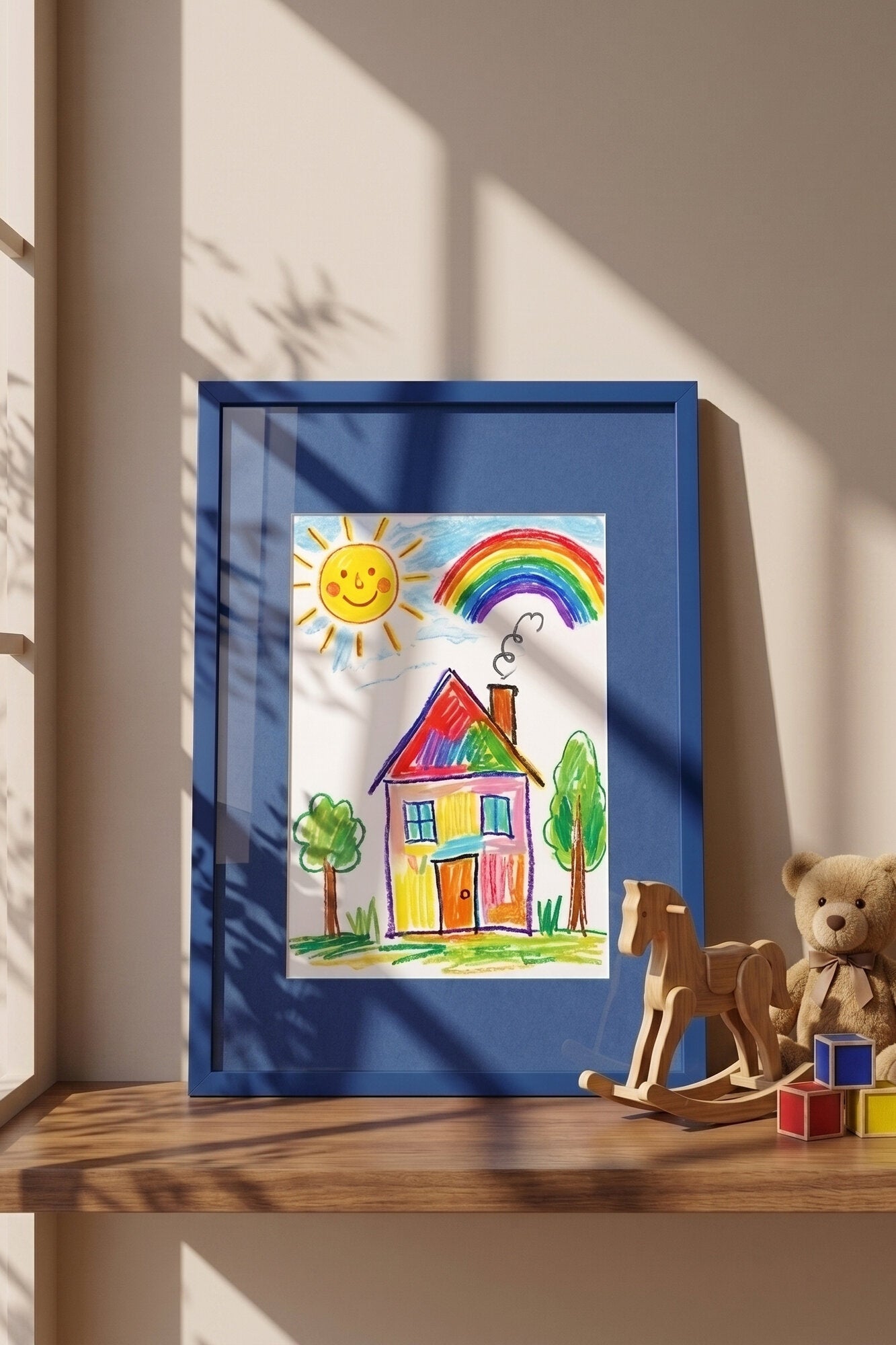 Passepartout & ramme, 50x70 cm. - blå